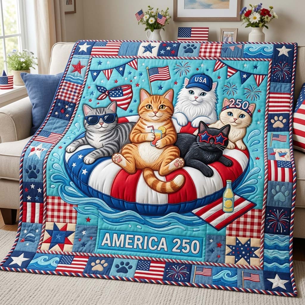 Pool Party Cats Quilted Blanket GDTONTD850