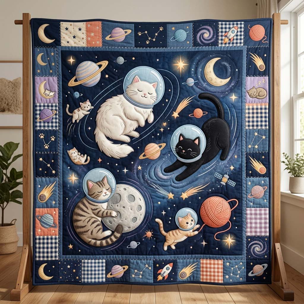 Cosmic Kitty Dreams Quilted Blanket GDTONTD851