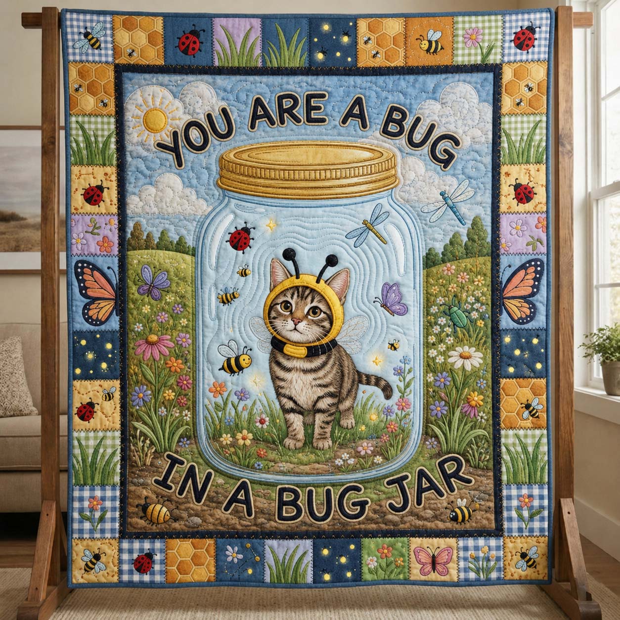 Bug Jar Kitty Quilted Blanket GDTONTD852