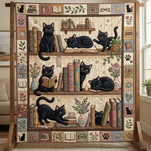 Bookish Black Cats Quilted Blanket GDTONTD853