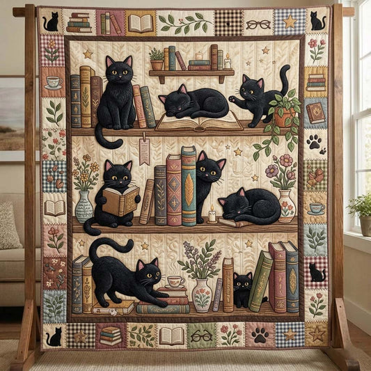 Bookish Black Cats Quilted Blanket GDTONTD853