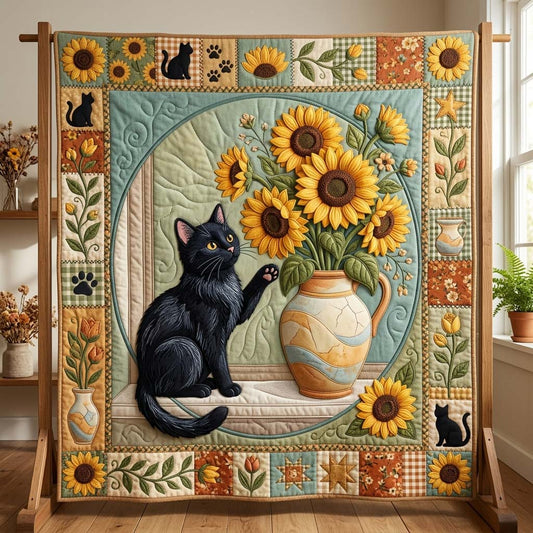 Sunflower Cat Garden Quilted Blanket GDTONTD856