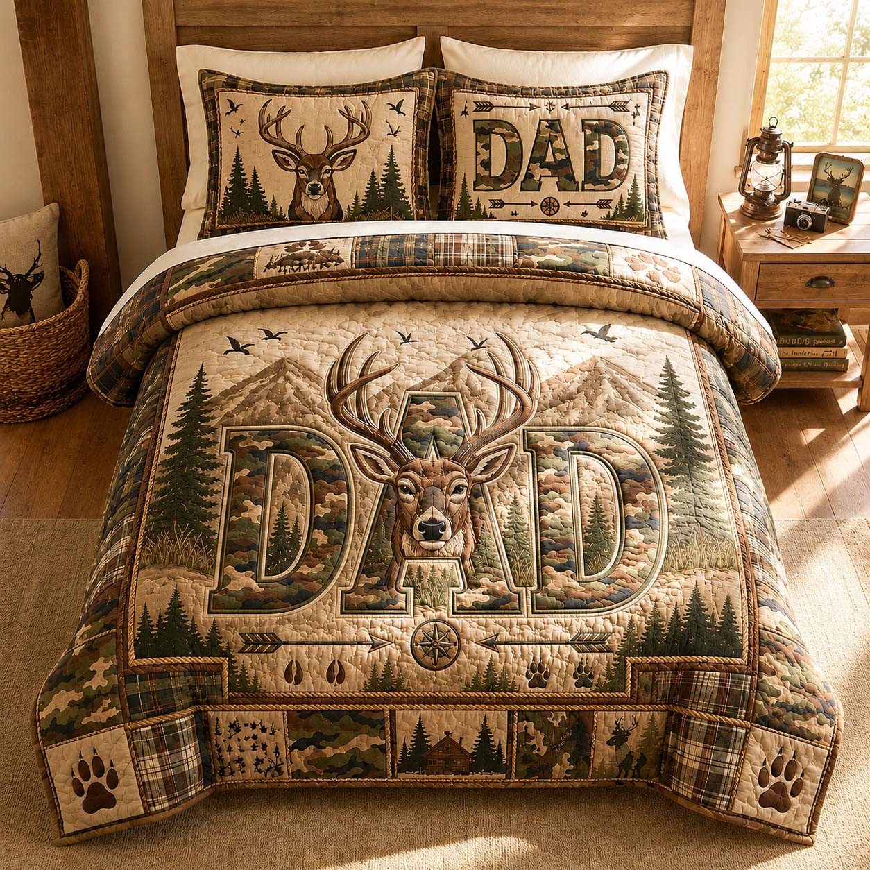 Camouflage Deer Dad 3-Piece Quilted Bedding Set GDTONTD871