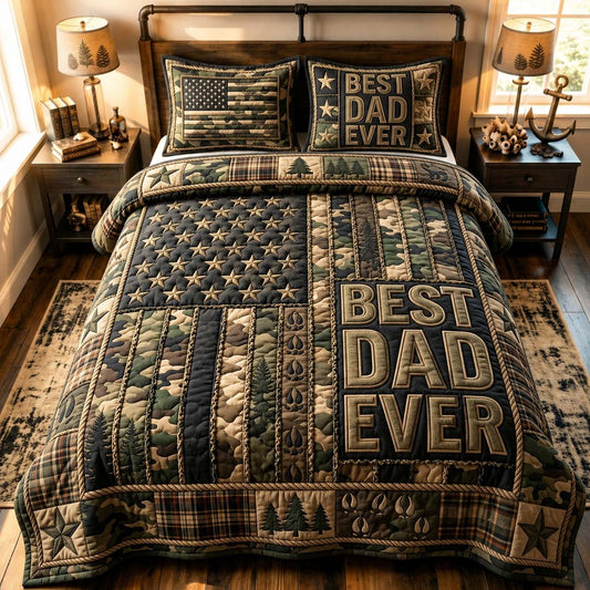 Camo Flag Best Dad 3-Piece Quilted Bedding Set GDTONTD875