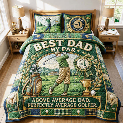 Best Dad By Par Trophy 3-Piece Quilted Bedding Set GDTONTD876