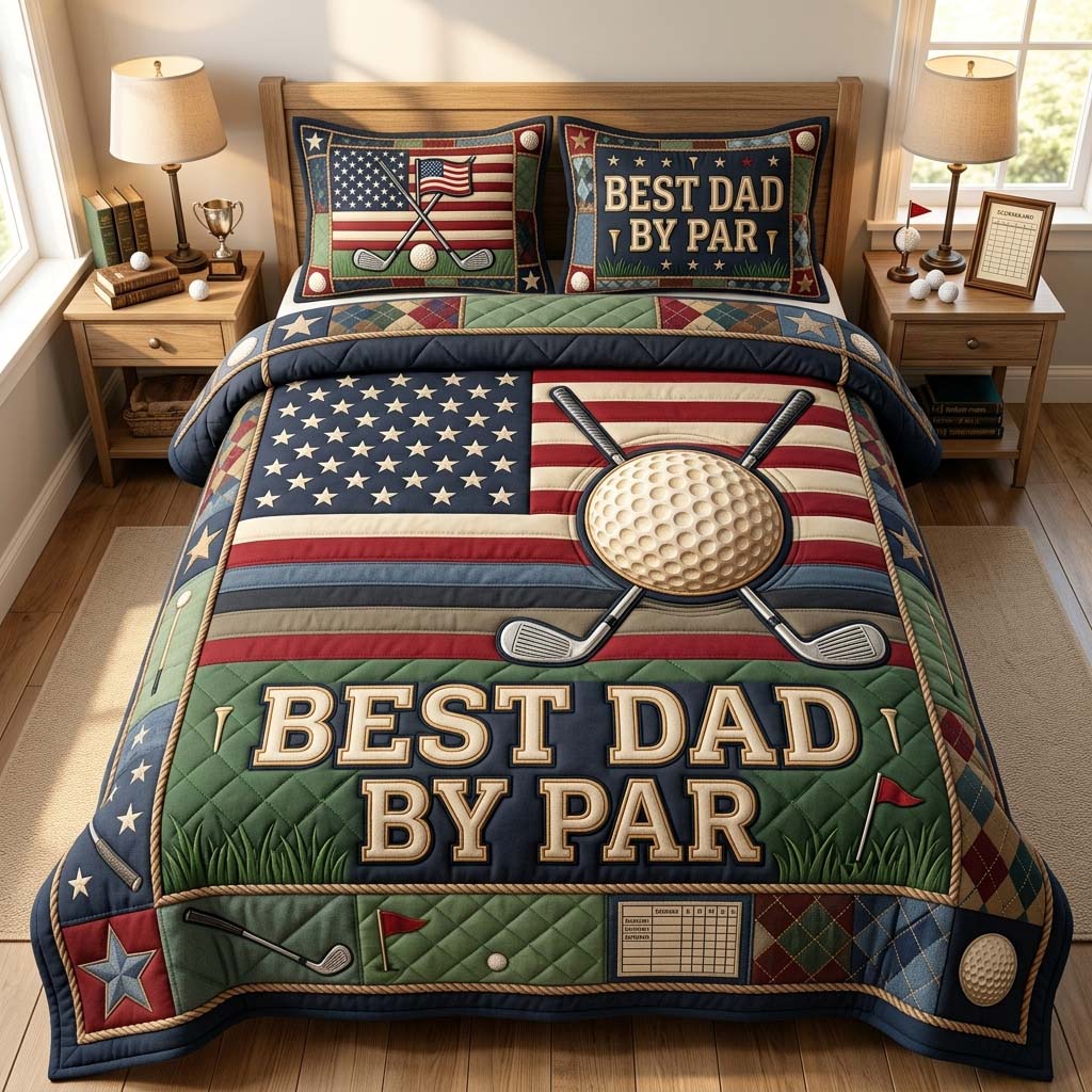 Patriotic Golf Dad 3-Piece Quilted Bedding Set GDTONTD878