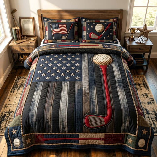 Vintage Golf Flag Dad 3-Piece Quilted Bedding Set GDTONTD880