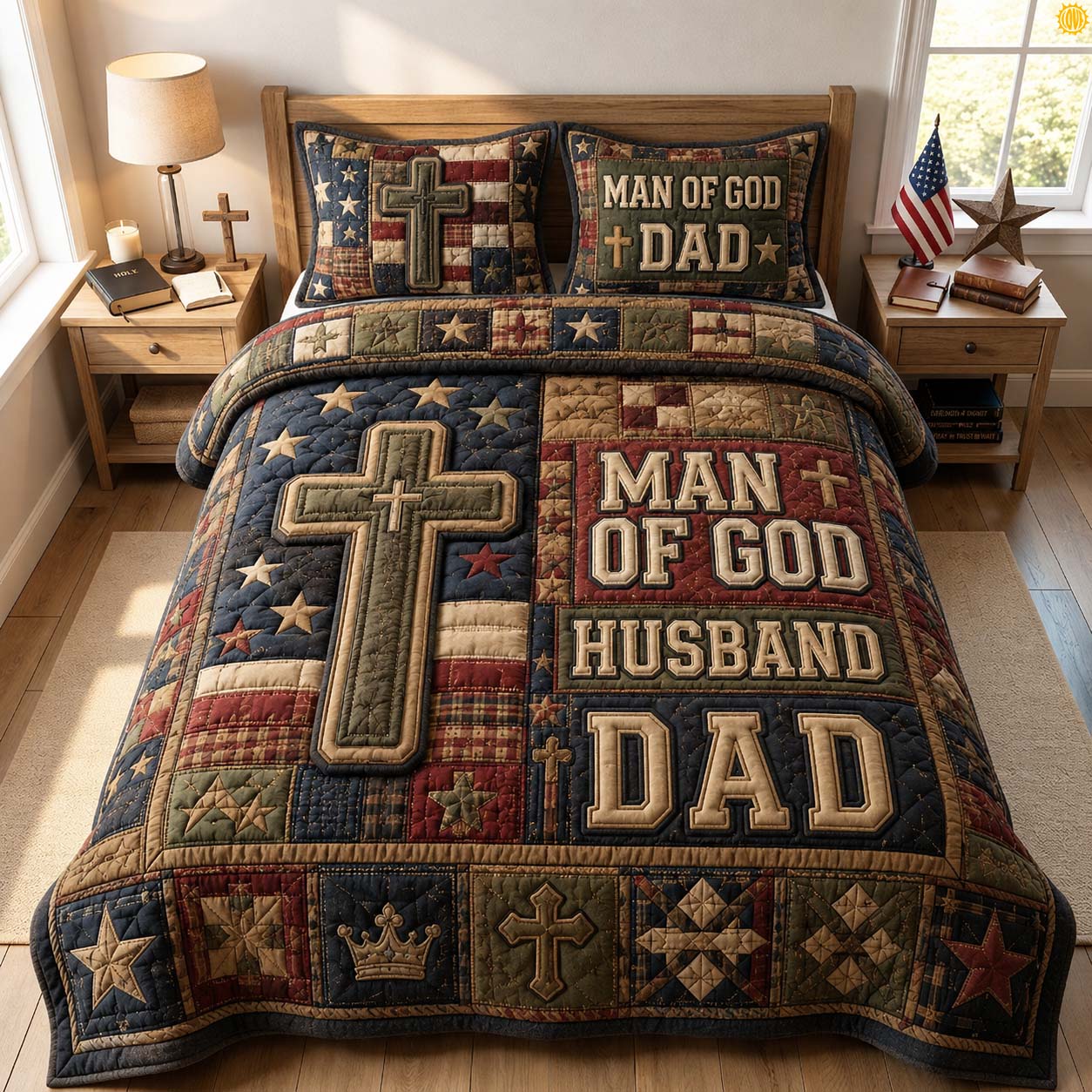 Man Of God Dad 3-Piece Quilted Bedding Set GDTONTD882