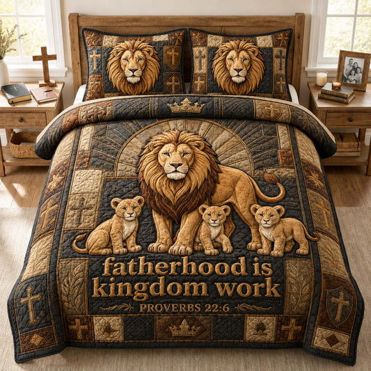 Fatherhood Lion Family 3-Piece Quilted Bedding Set GDTONTD885