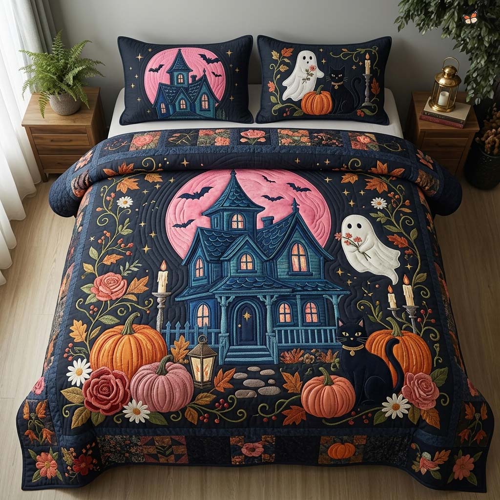 Haunted Pink Moon 3-Piece Quilted Bedding Set GDTONTD903