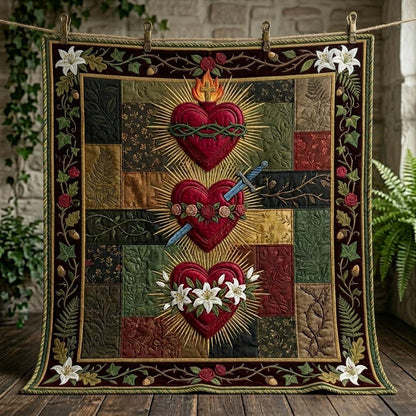 Three Sacred Hearts Quilted Blanket GDTONTD946