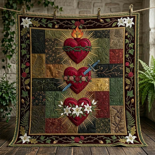Three Sacred Hearts Quilted Blanket GDTONTD946