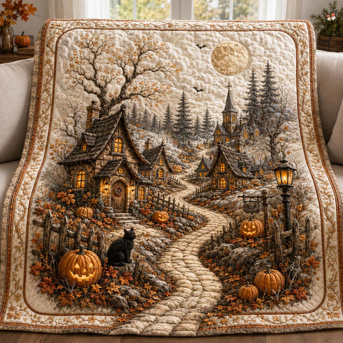 Moonlit Pumpkin Village Quilted Blanket GDTONTD970