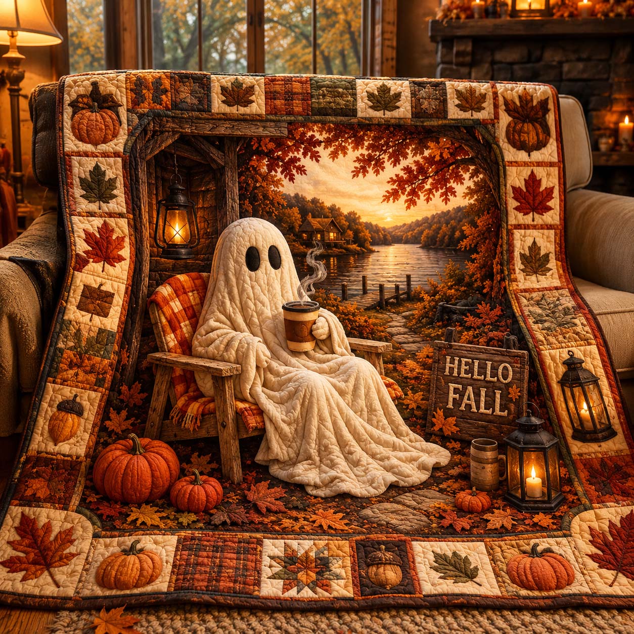 Cozy Fall Ghost Quilted Blanket GDTONTD971