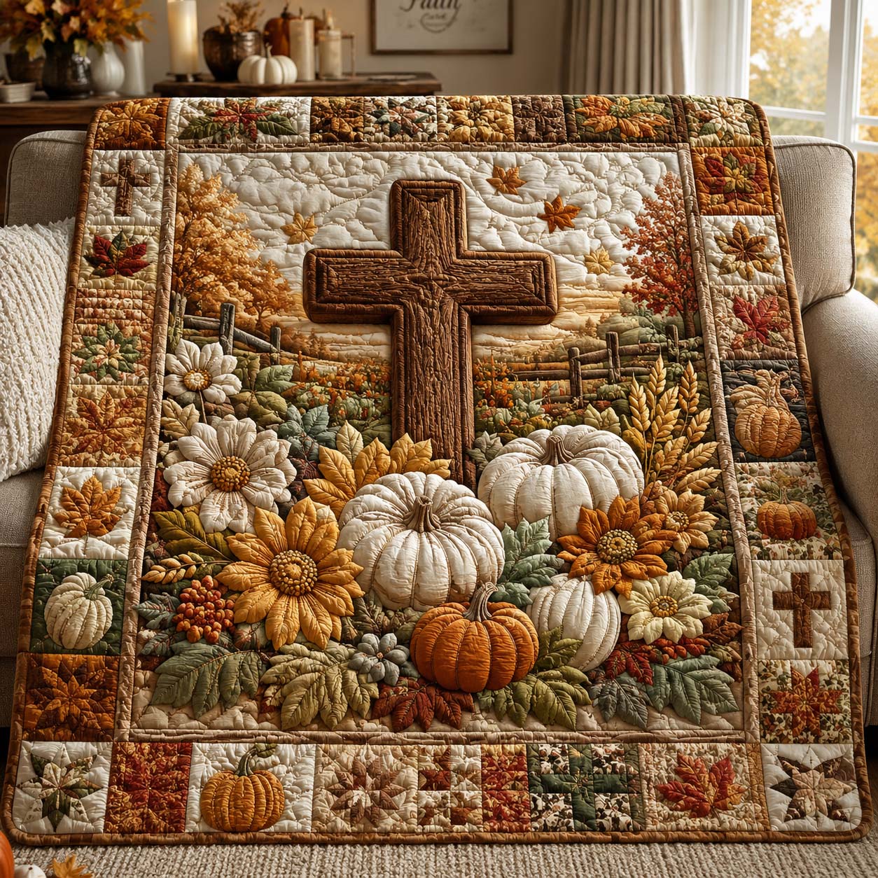 Harvest Cross Blessing Quilted Blanket GDTONTD974
