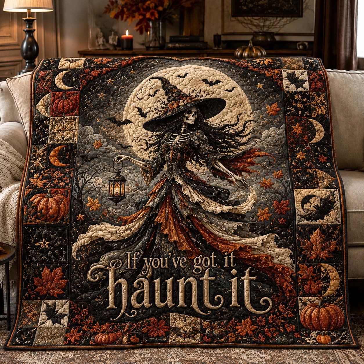Haunted Skeleton Witch Quilted Blanket GDTONTD982