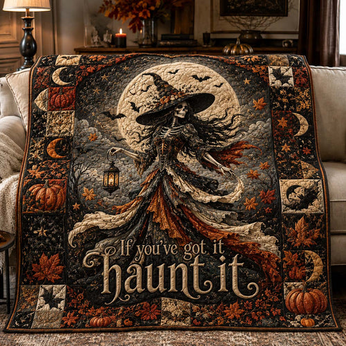 Haunted Skeleton Witch Quilted Blanket GDTONTD982