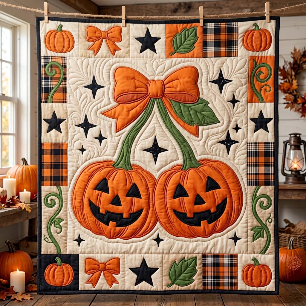 Harvest Bow Pumpkins Quilted Blanket GDTONTD991