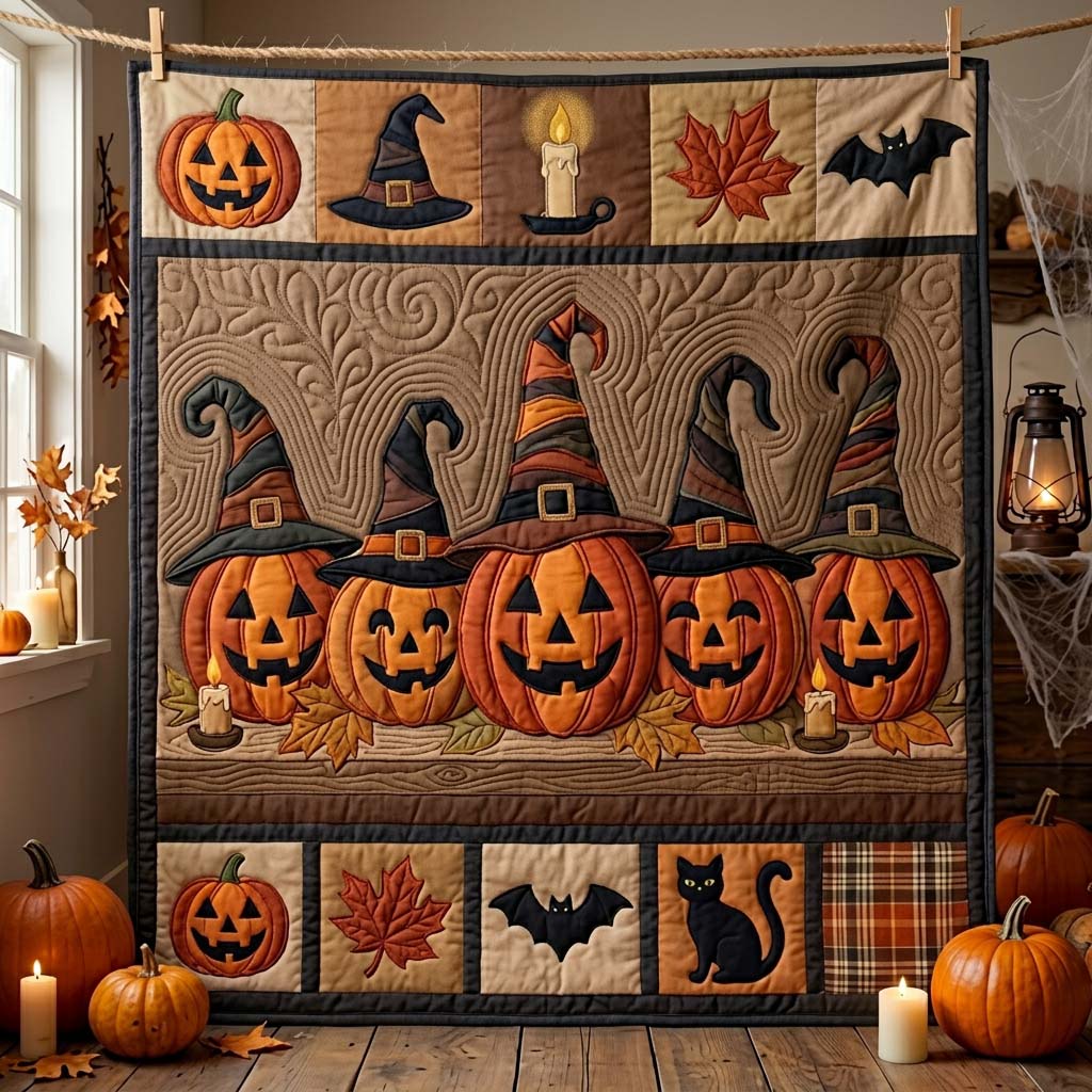 Witch Hat Pumpkins Quilted Blanket GDTONTD992