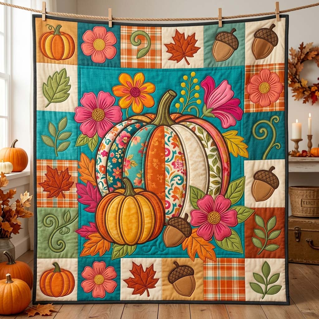 Blooming Harvest Pumpkin Quilted Blanket GDTONTD993