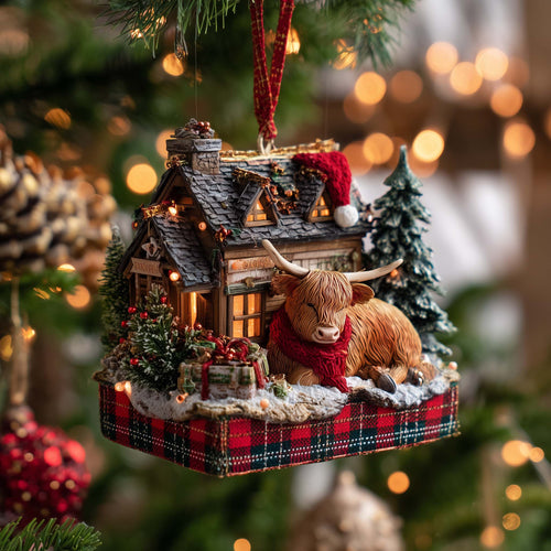 Cozy Highland Cow Christmas Mica Ornament GFSPQA154