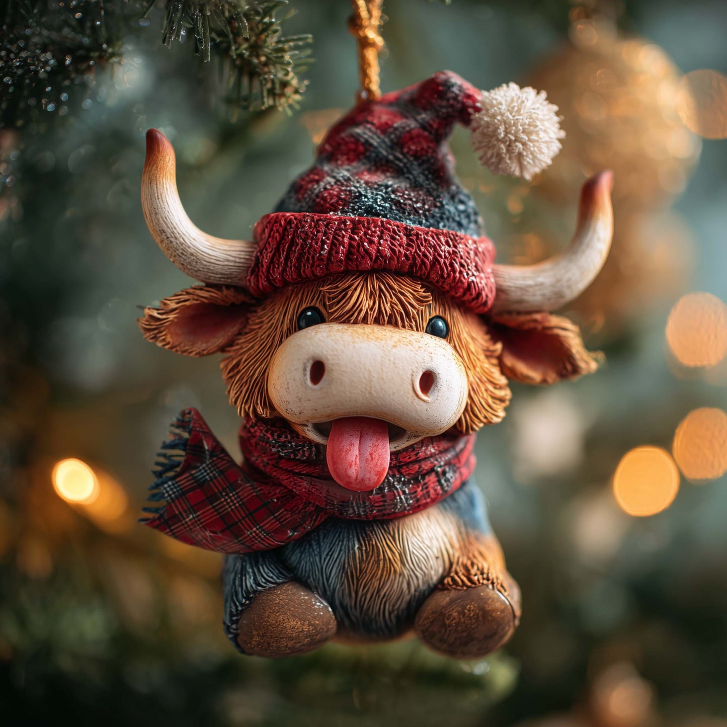Playful Highland Cow Christmas Mica Ornament GFSPQA155