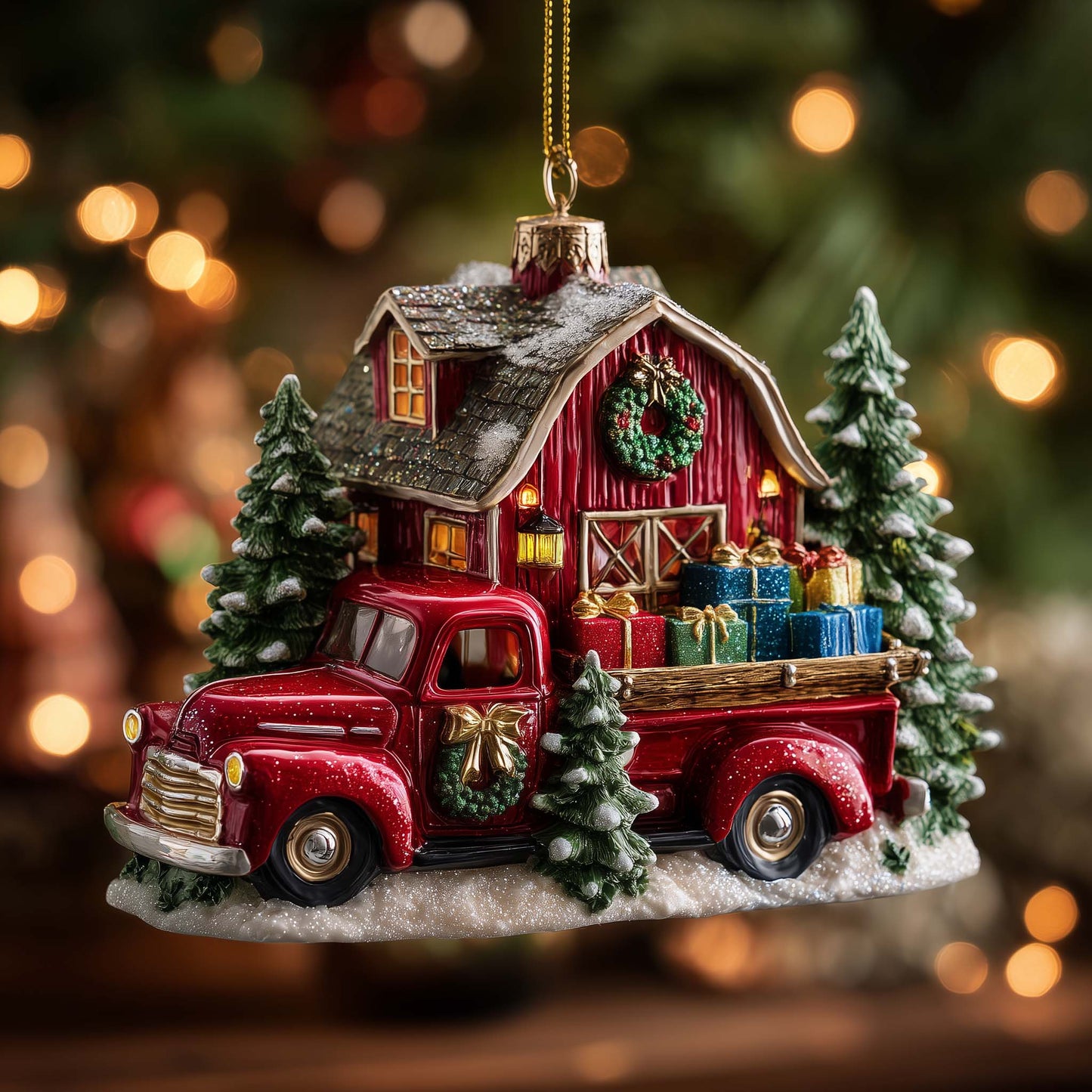 Red Truck Christmas Mica Ornament GFSPTG123