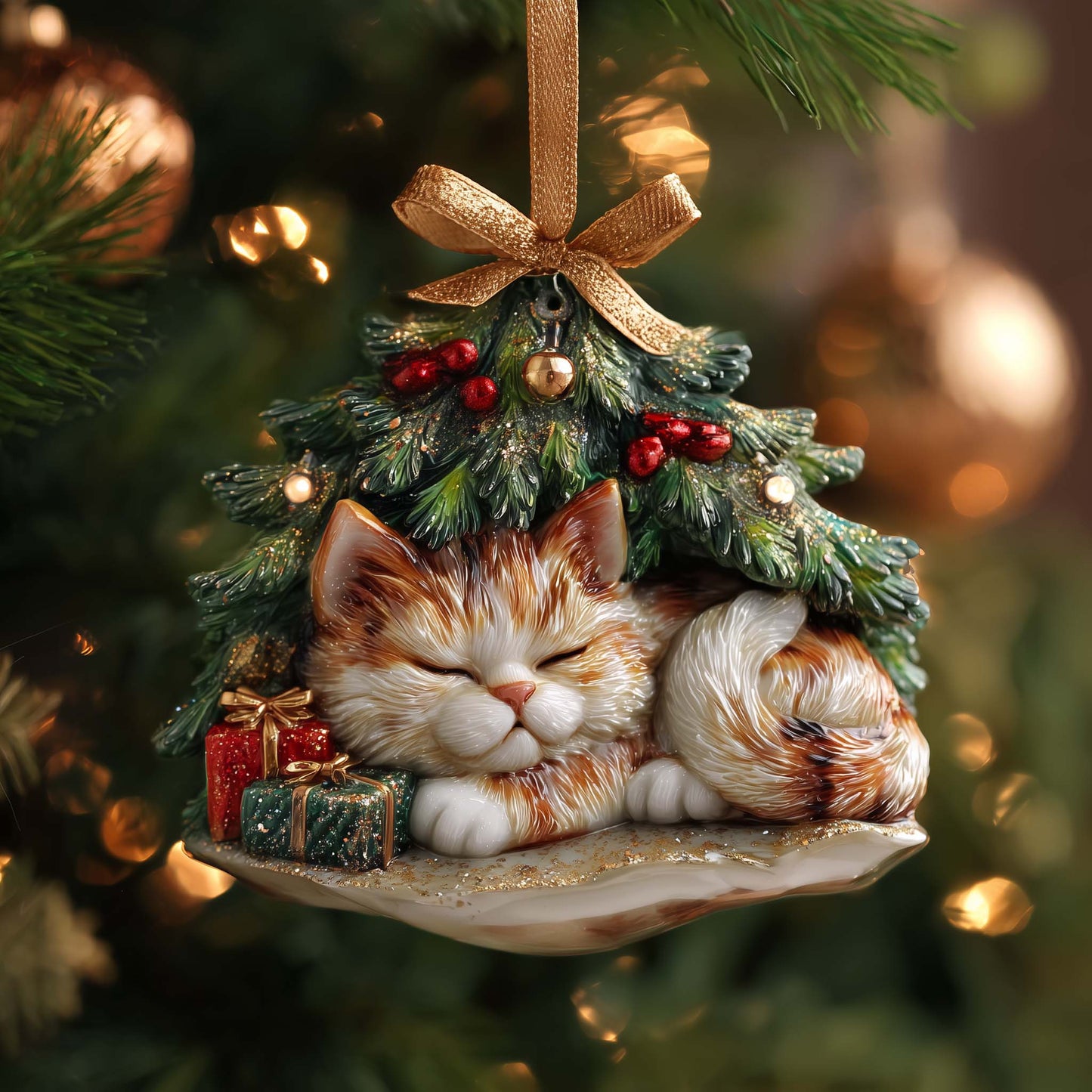 Cozy Cat Christmas Mica Ornament GFSPYC135