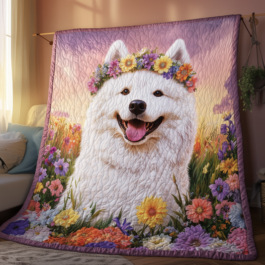 Floral Samoyed Quilted Blanket GFTOAB1546