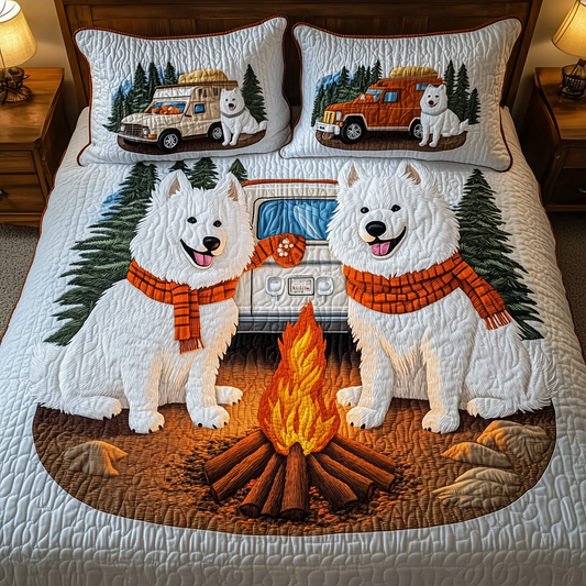Happy Camping Samoyed 3-Piece Quilted Bedding Set GFTOAB1563