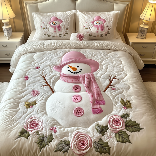 Elegant Winter Snowman 3-Piece Quilted Bedding Set GFTOAB1694