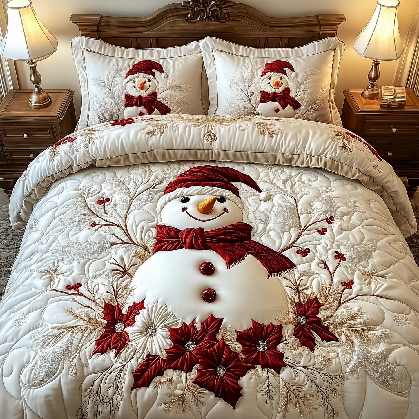 Elegant Winter Snowman 3-Piece Quilted Bedding Set GFTOAB1701