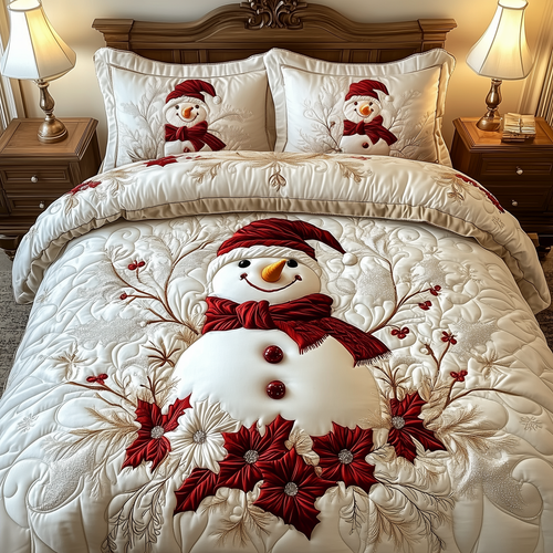 Elegant Winter Snowman 3-Piece Quilted Bedding Set GFTOAB1701