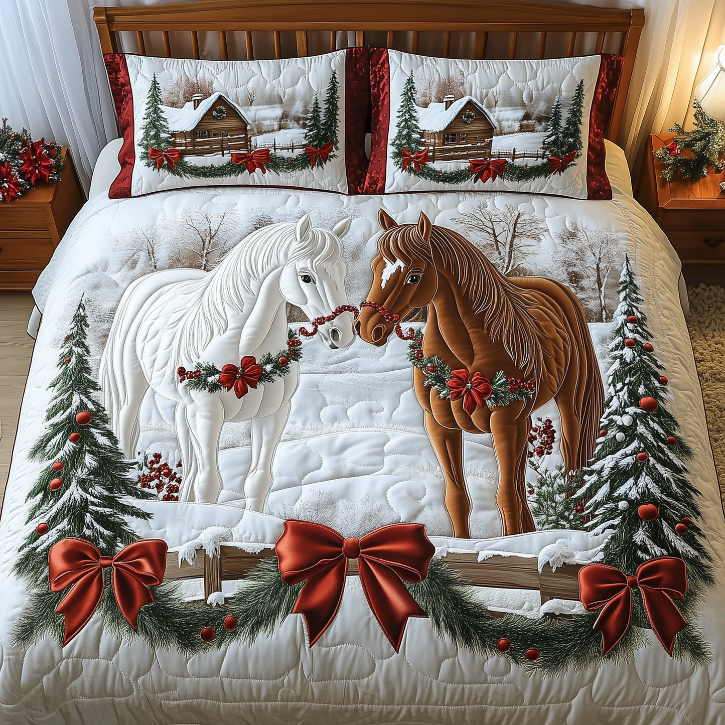 Horse Couple Winter 3-Piece Quilted Bedding Set GFTOAB1723