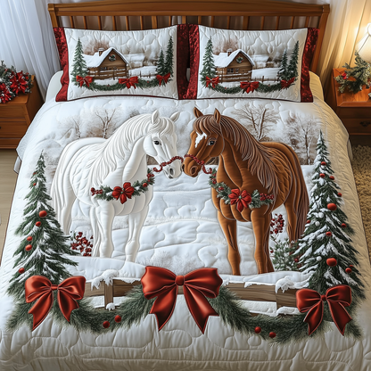 Horse Couple Winter 3-Piece Quilted Bedding Set GFTOAB1723
