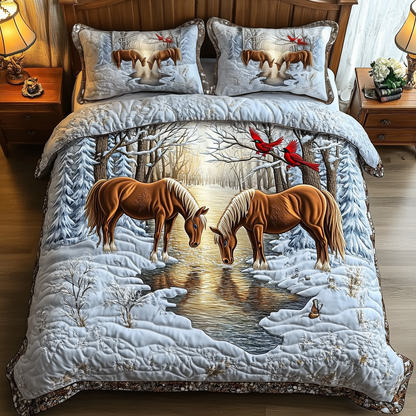 Horse Couple Winter 3-Piece Quilted Bedding Set GFTOAB1727