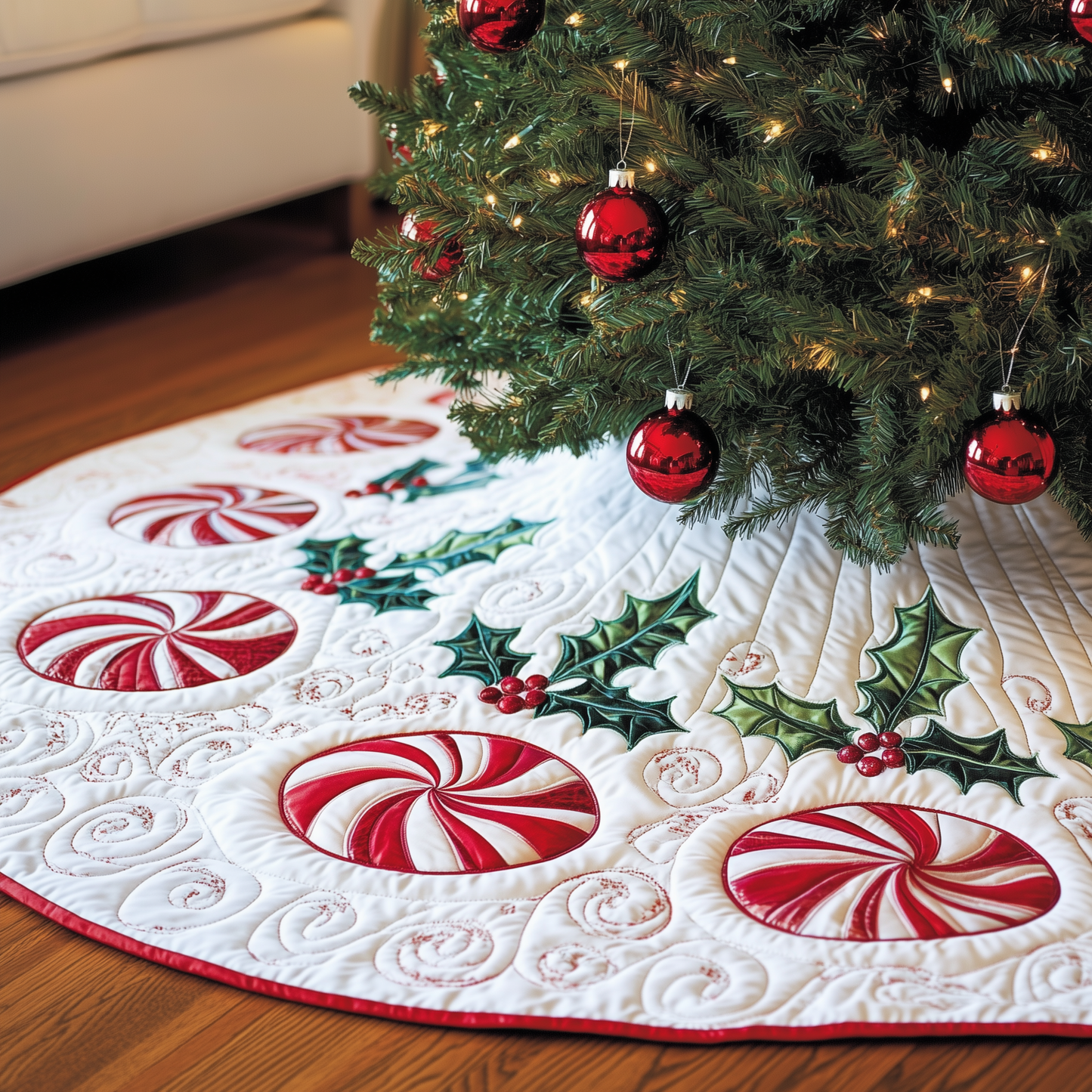 Classic Peppermint Candy Quilted Tree Skirt GFTOAB1759