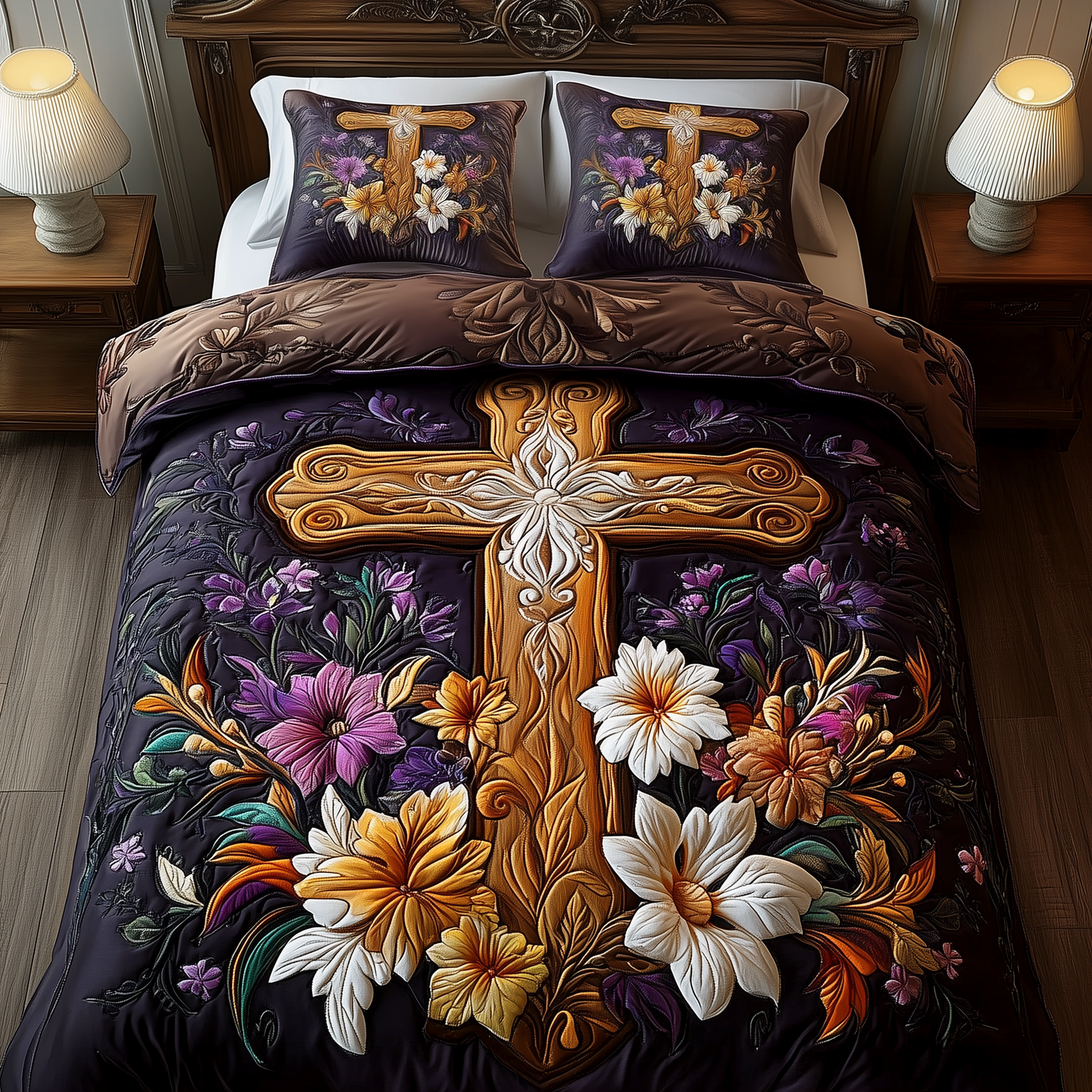 Stunning Cross 3-Piece Quilted Bedding Set GFTOAB1876