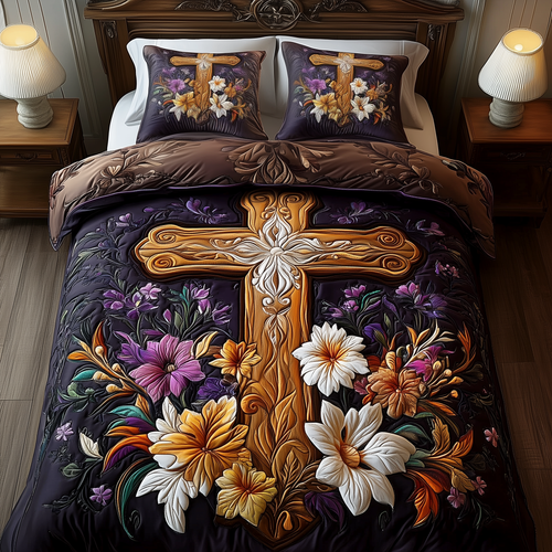 Stunning Cross 3-Piece Quilted Bedding Set GFTOAB1876