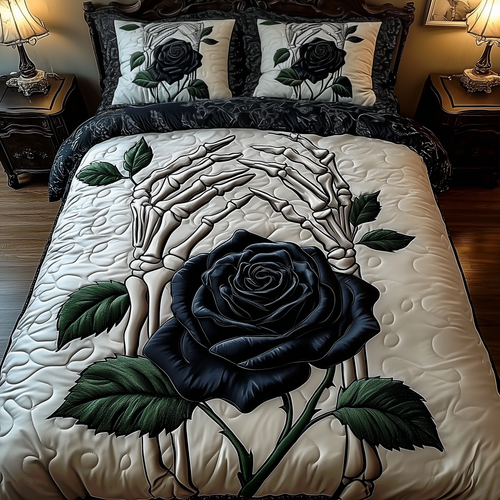 Charming Black Rose For U 3-Piece Quilted Bedding Set GFTOAB1943