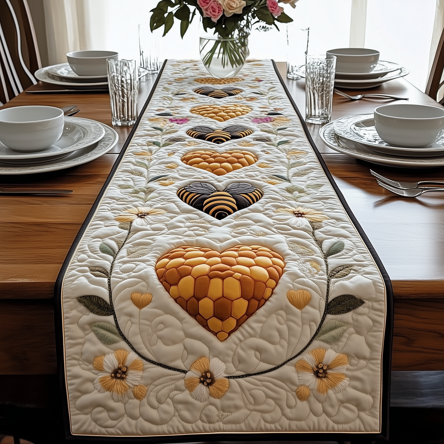 Valentine Bee Quilted Table Runner GFTOAB2109