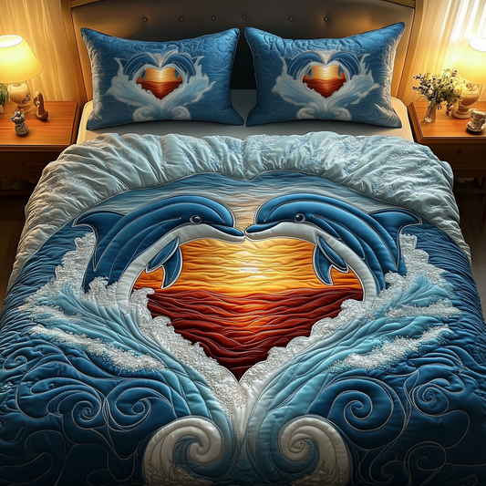 Dolphin Couple 3-Piece Quilted Bedding Set GFTOAB2210