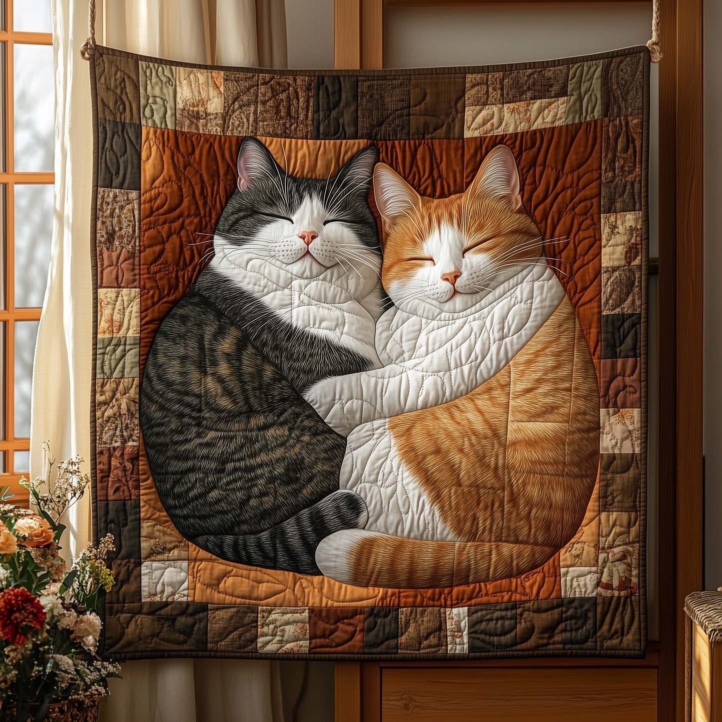 Sleeping Cat Couple Quilted Blanket GFTOAB2443