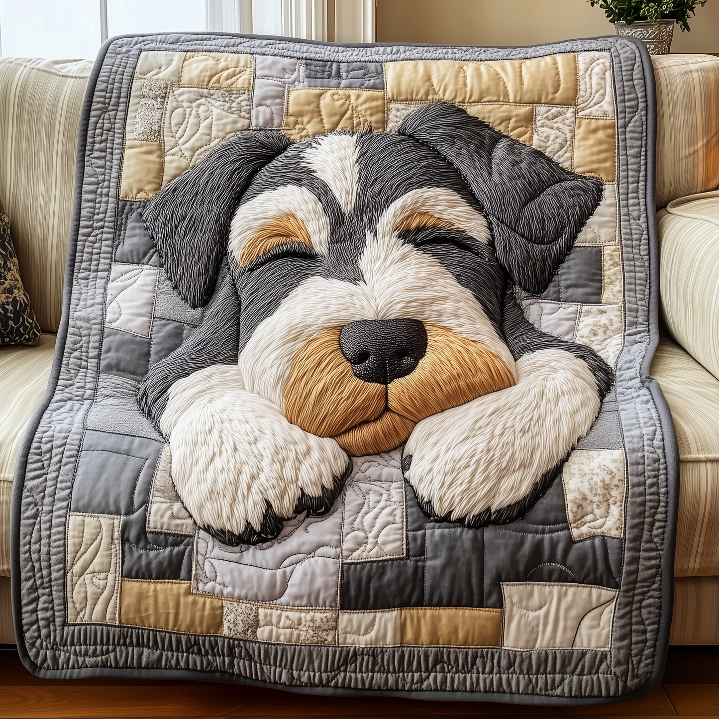 Restful Schnauzer Quilted Blanket GFTOAB2457