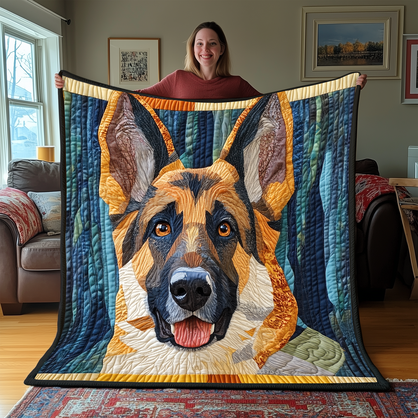 Happy German Shepherd Quilted Blanket GFTOAB2529
