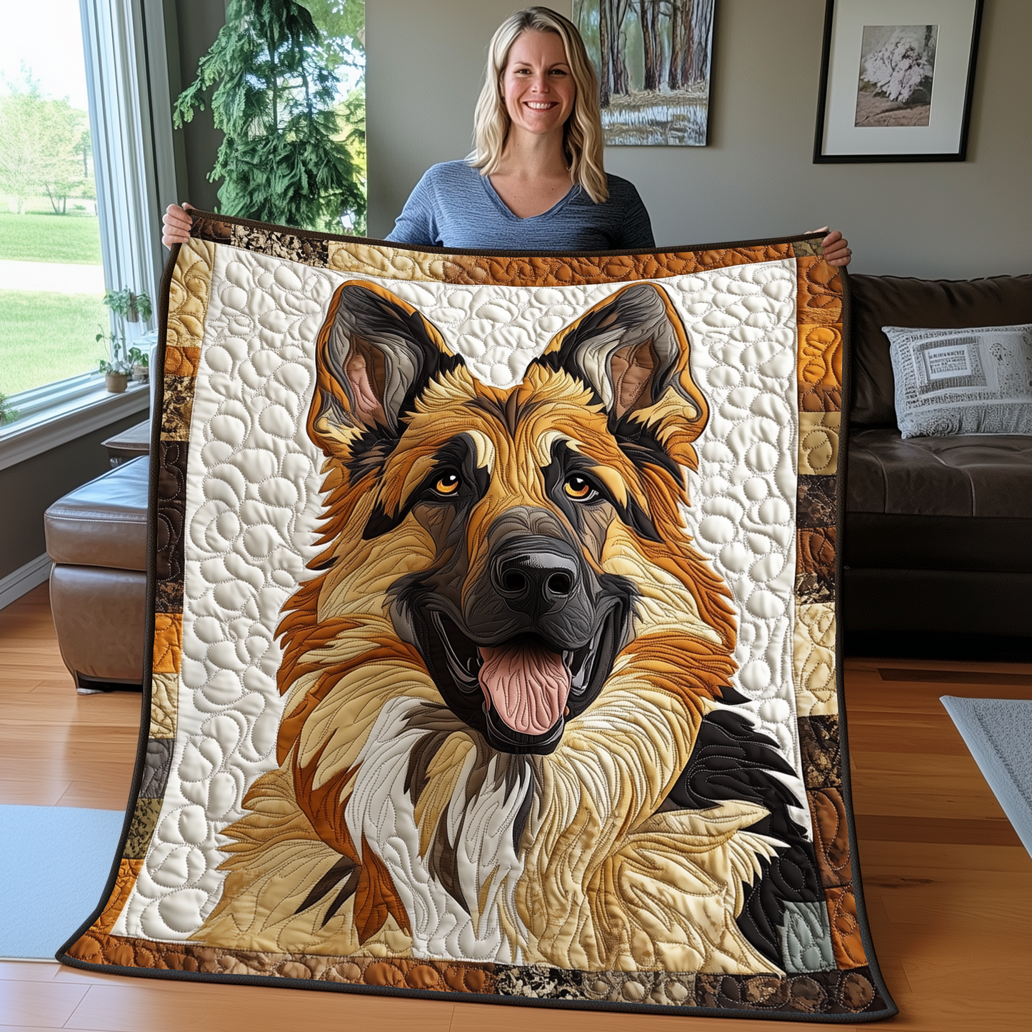 Happy German Shepherd Quilted Blanket GFTOAB2534