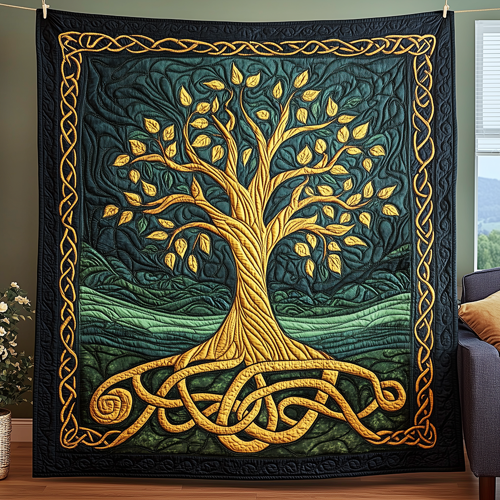 Ancient Celtic Tree Of Life Quilted Blanket GFTOAB2644
