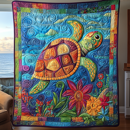 Colorful Sea Turtles Quilted Blanket GFTOAB2657