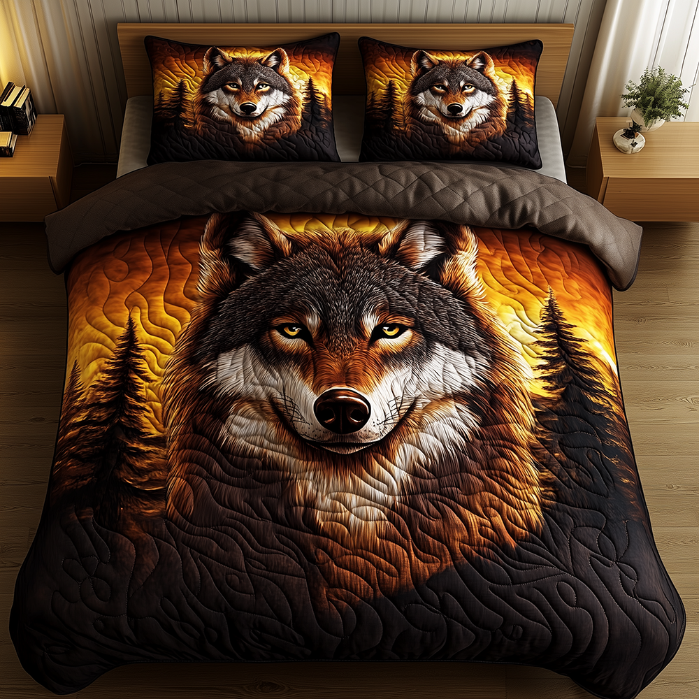 Wolf of the Night 3-Piece Quilted Bedding Set GFTOAB2848