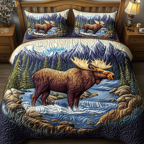 Majestic Moose 3-Piece Quilted Bedding Set GFTOAB2857